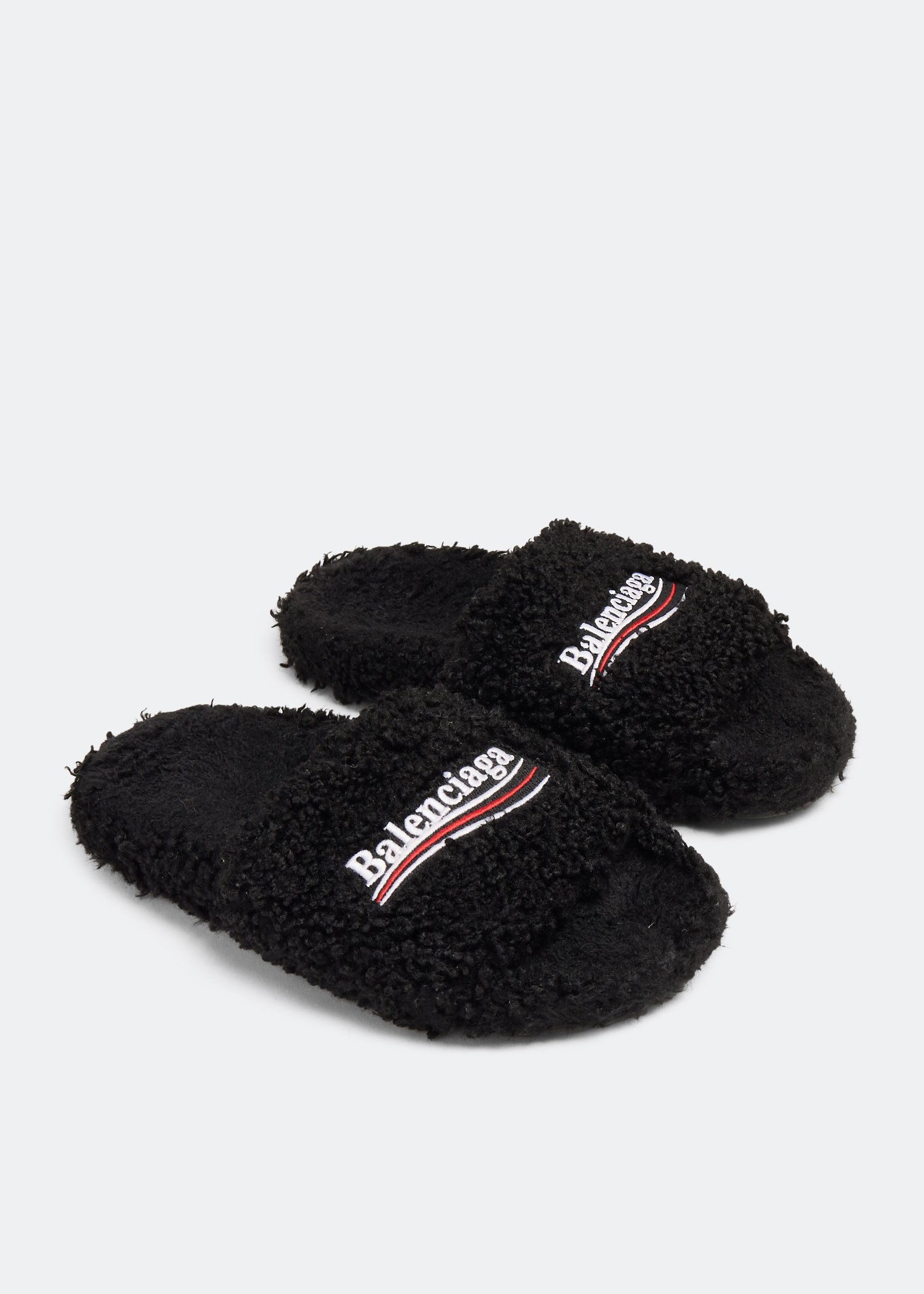 

Furry slide sandals, Black