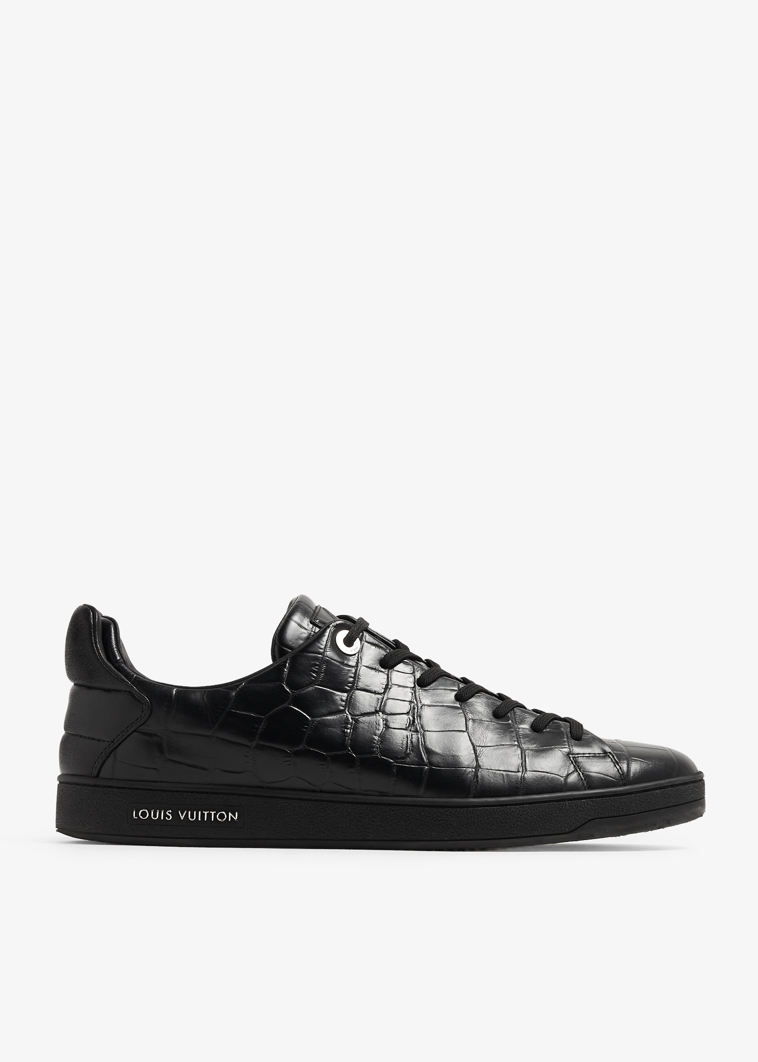 Louis Vuitton Black Croc Embossed Leather Frontrow Sneakers Size