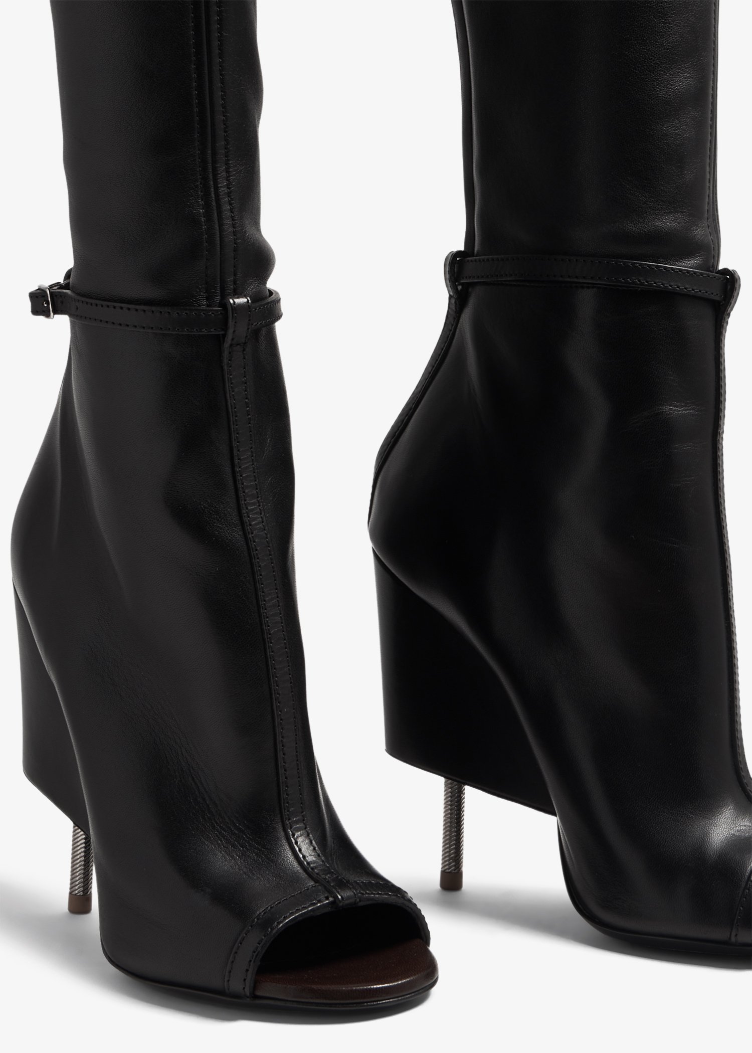 Open toe clearance leather boots