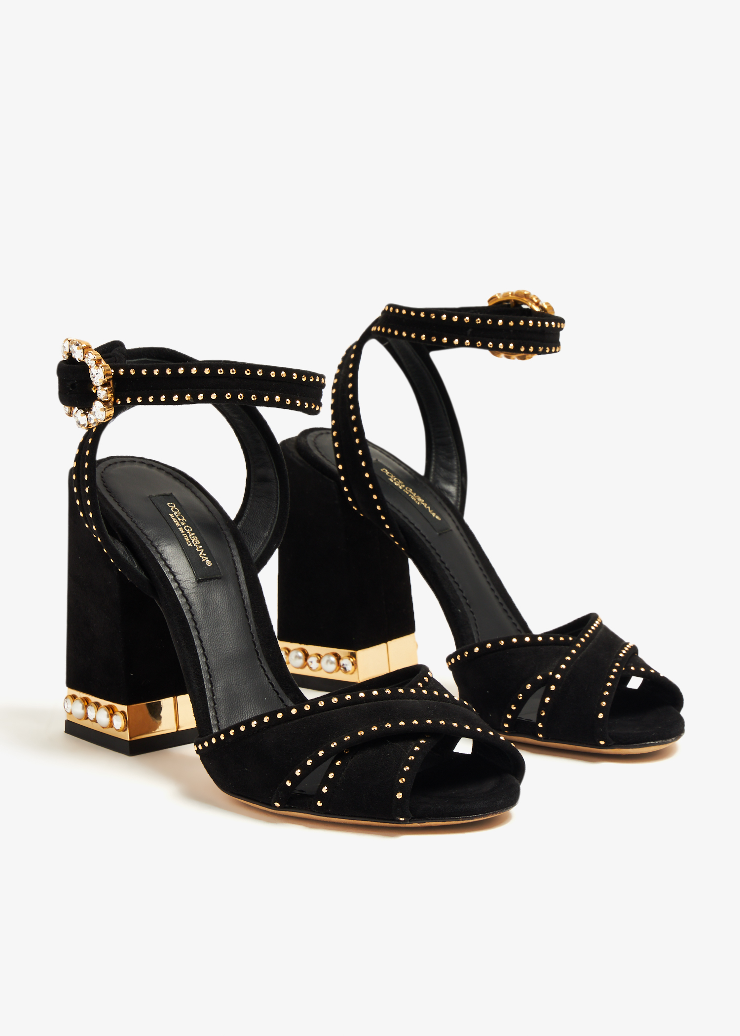 

Crystal-embellished block heel sandals, Black