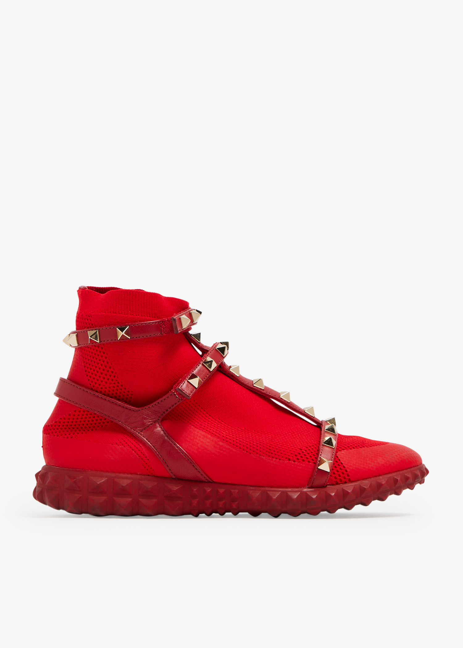 

Rockstud stretch-knit sneakers, Red