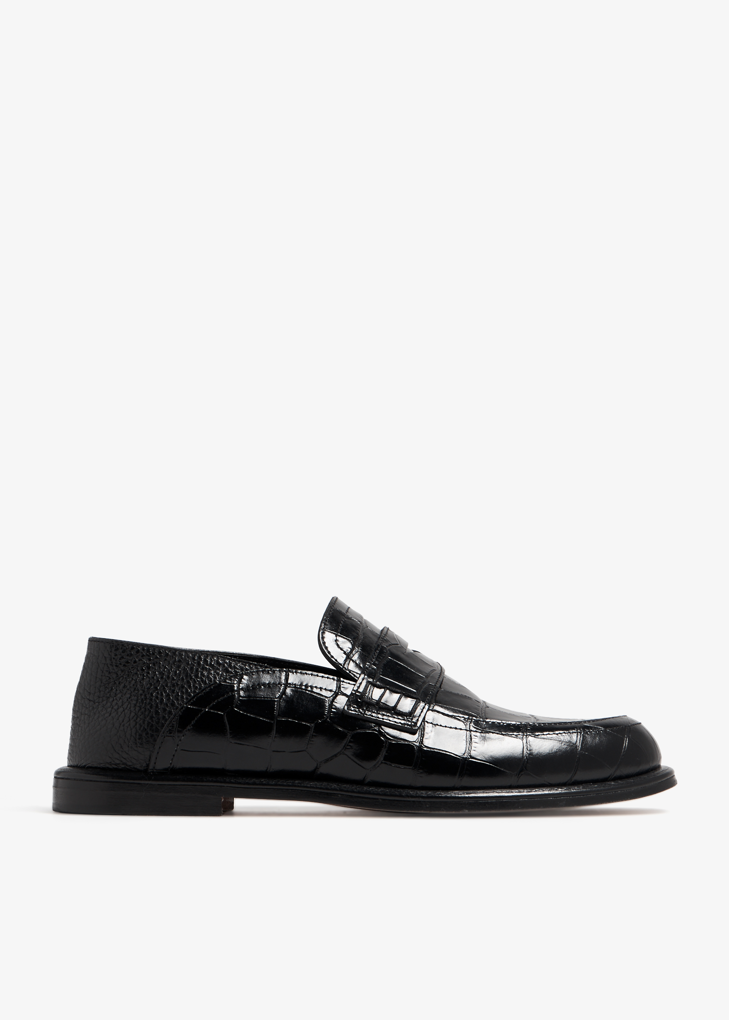 

Croc-effect leather loafers, Black