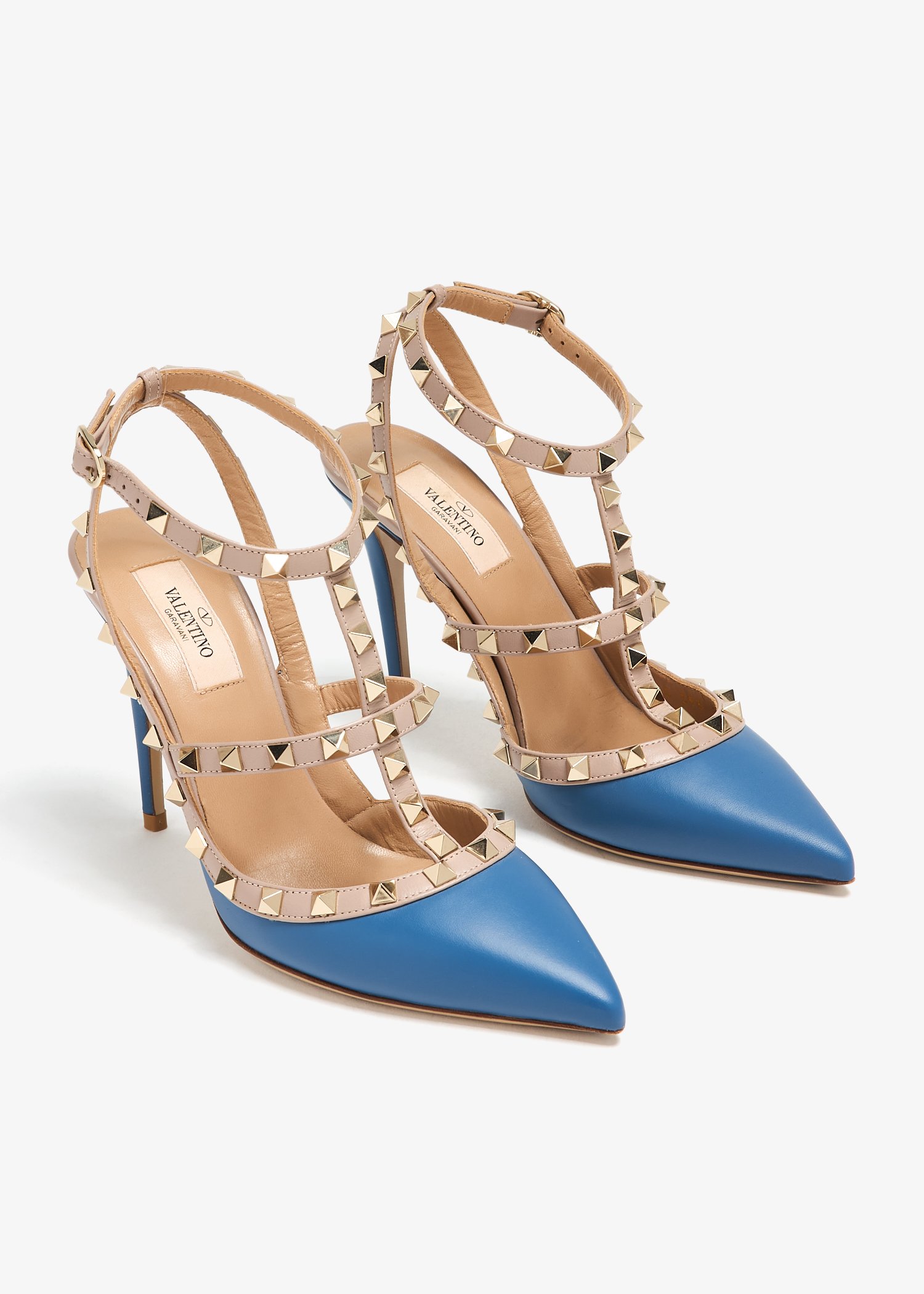 Light blue valentino rockstud shoes best sale