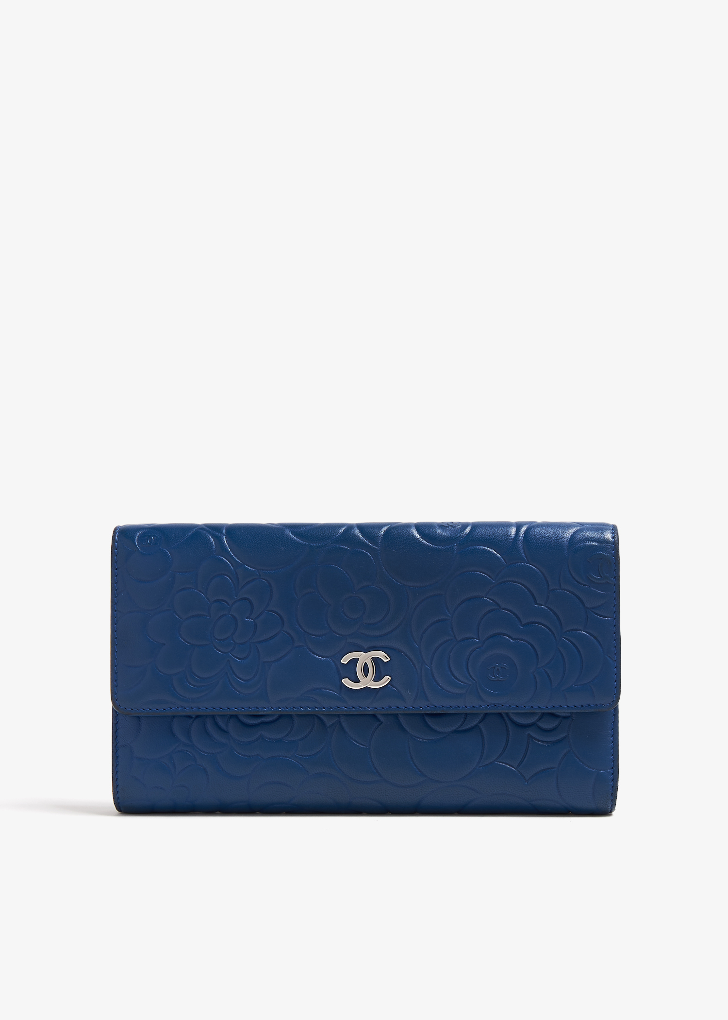 

Camellia CC flap long wallet, Blue