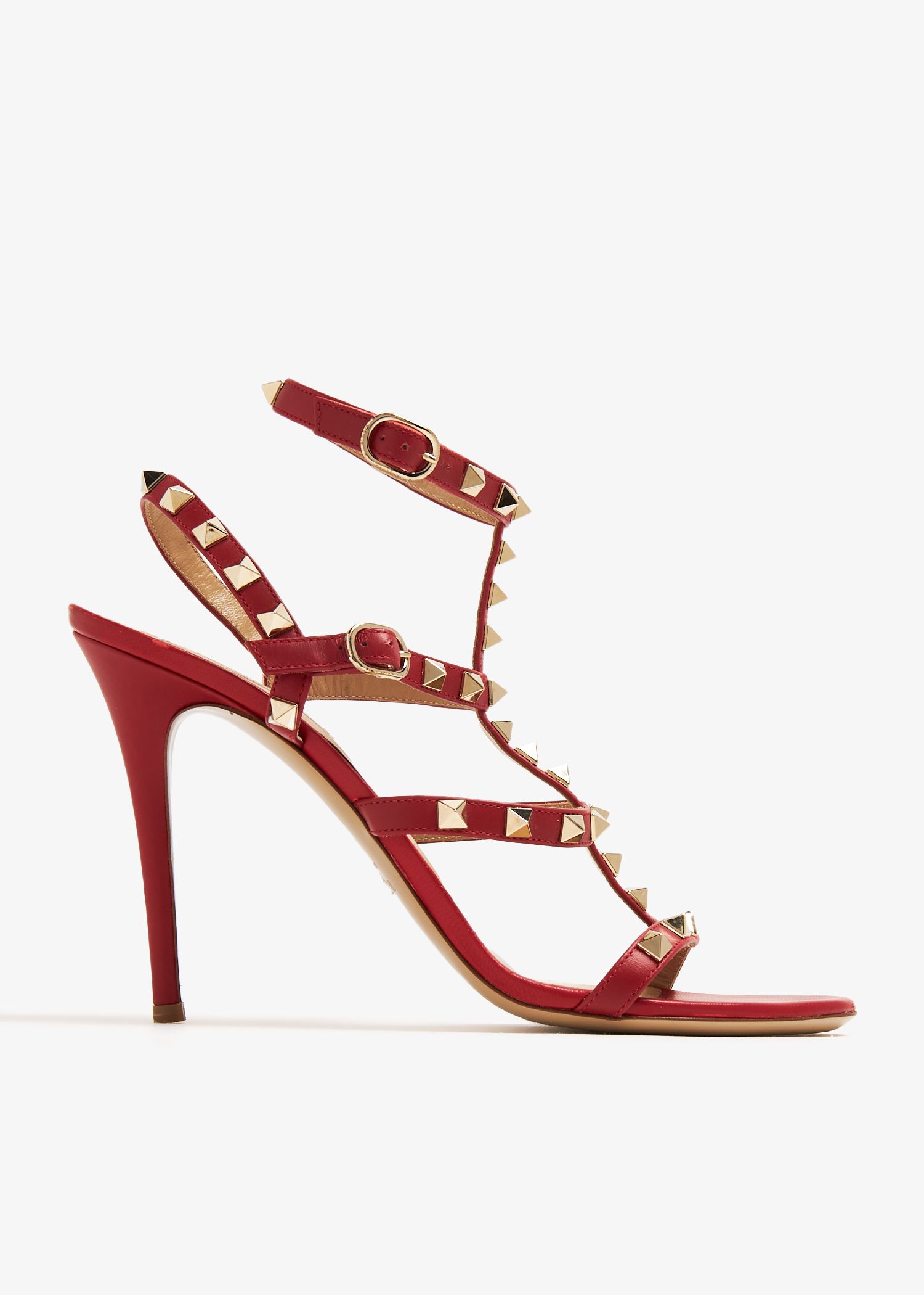 

Rockstud caged heel sandals, Red