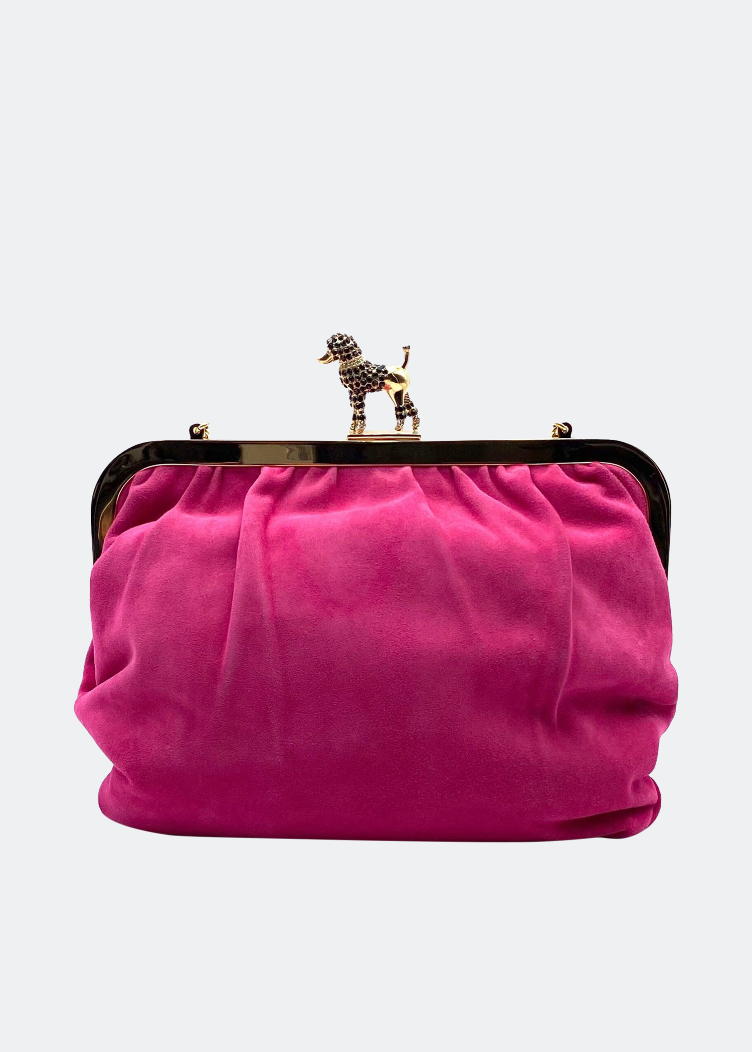 

Dolce & Gabbana shoulder bag in pink suede with crystal encrusted Poodle dog clasp