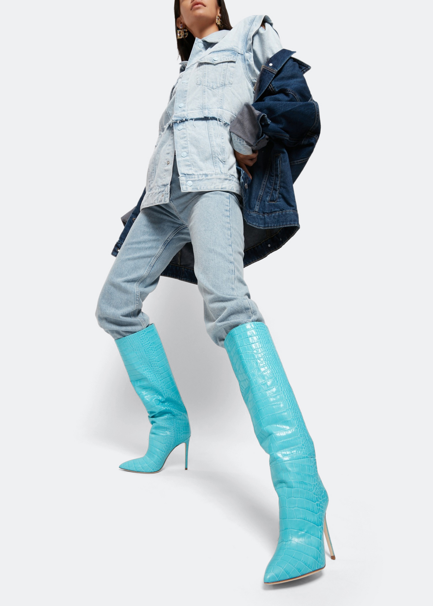 

Croc-embossed leather boots, Blue