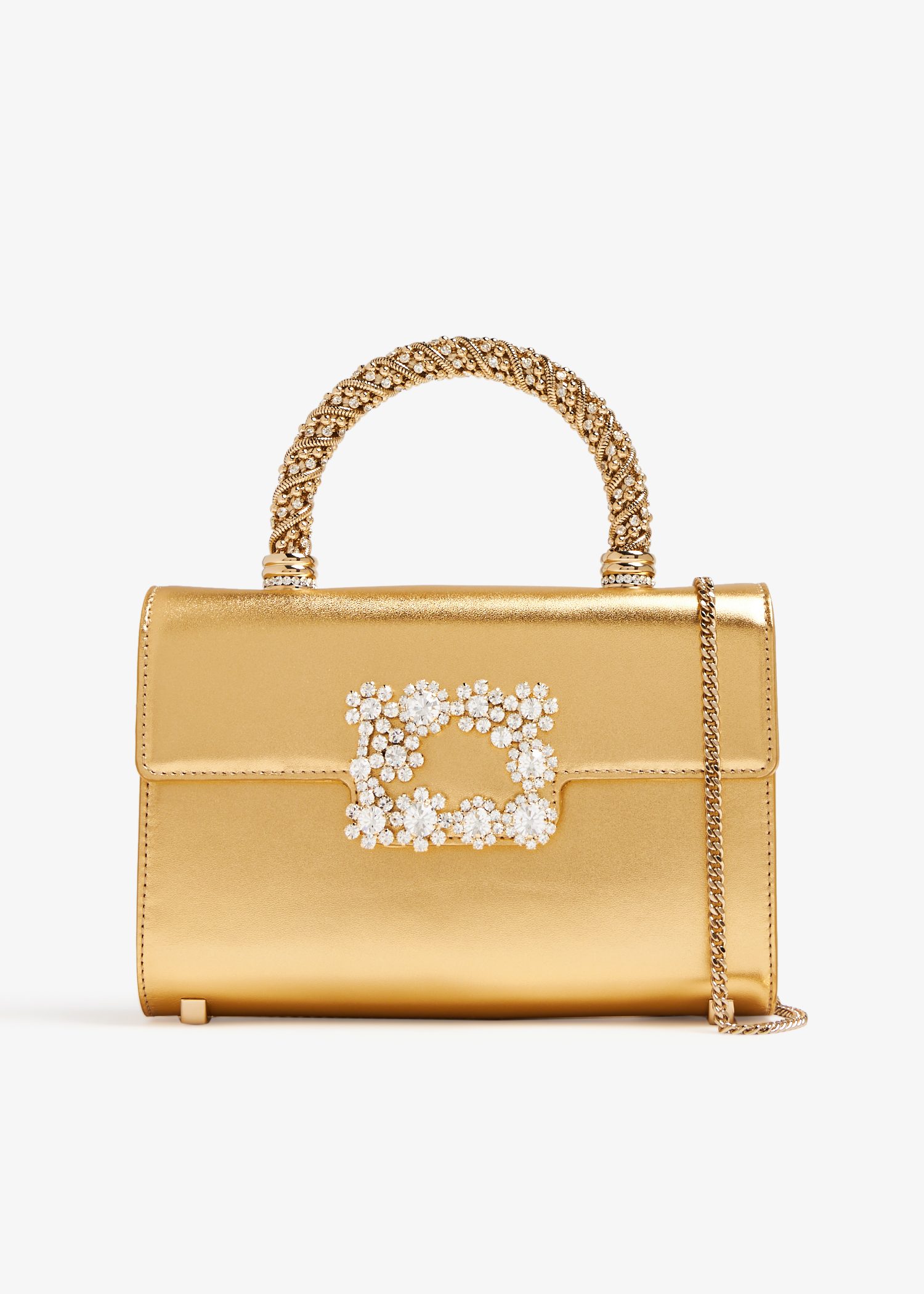 

Flower Strass Buckle mini clutch, Gold