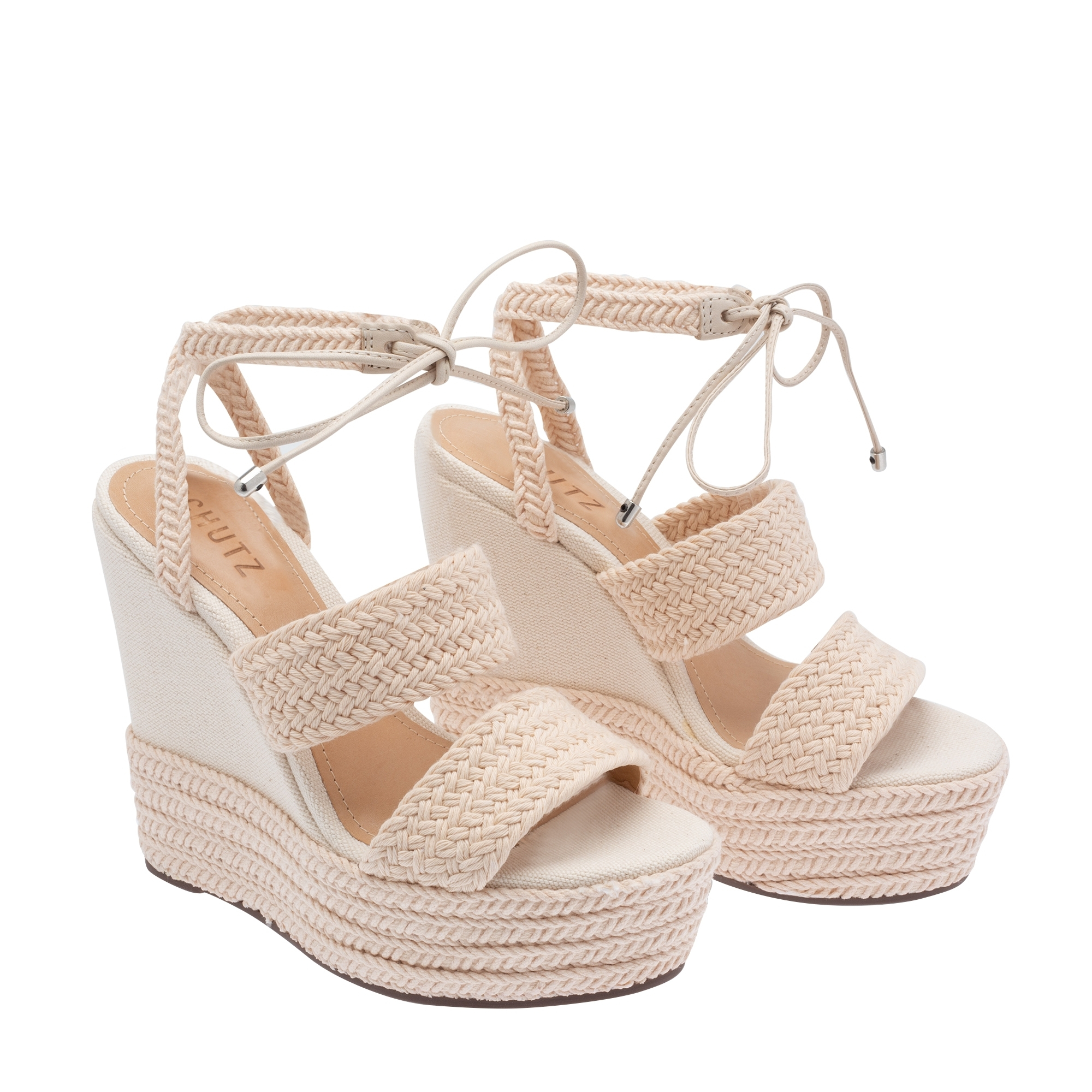 

Woven rafia wedges, White