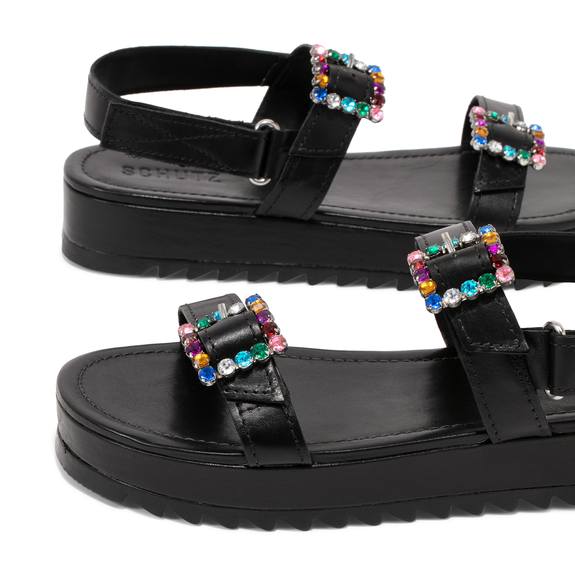 

Embellished buckle sandals, Black