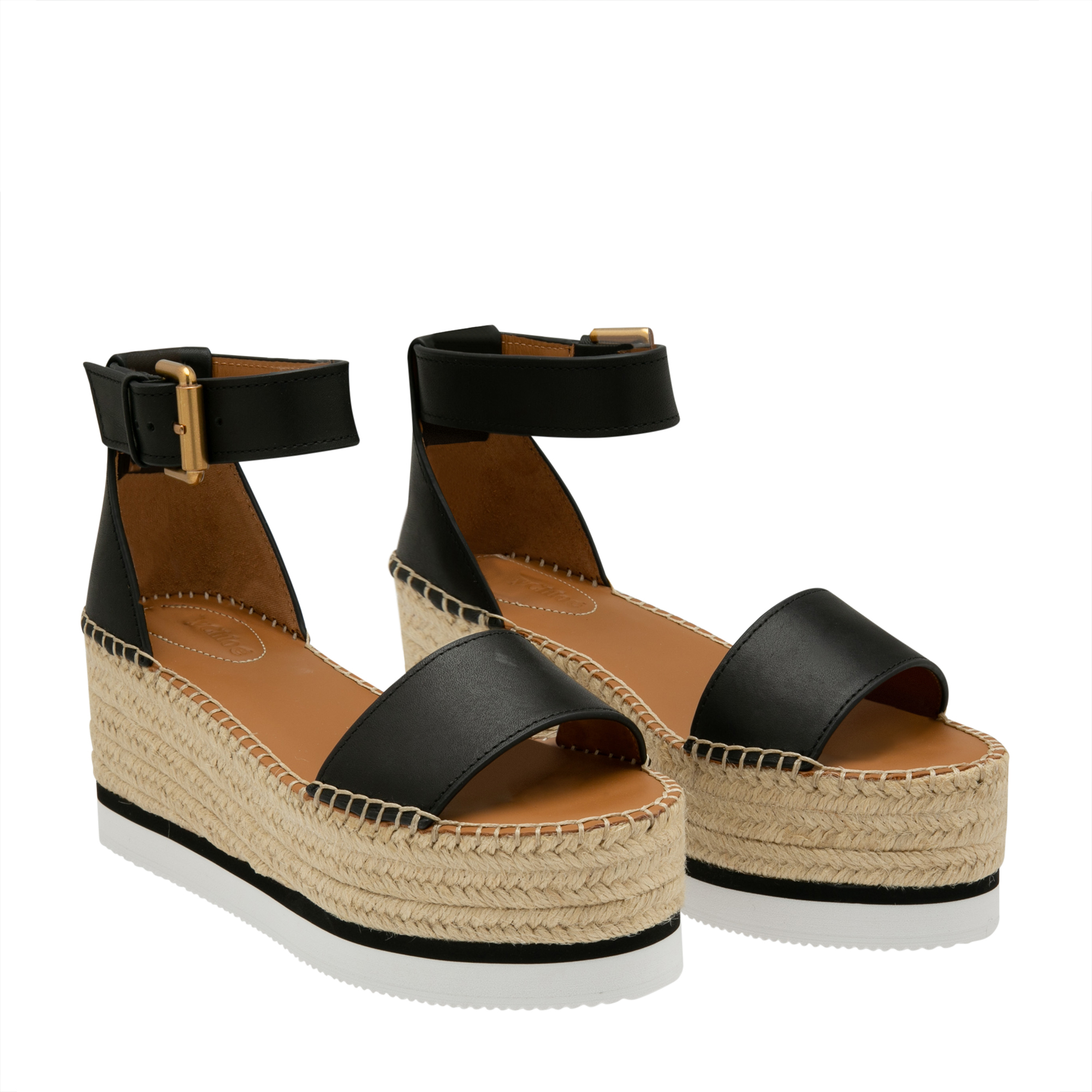 

Leather wedge sandals, Black