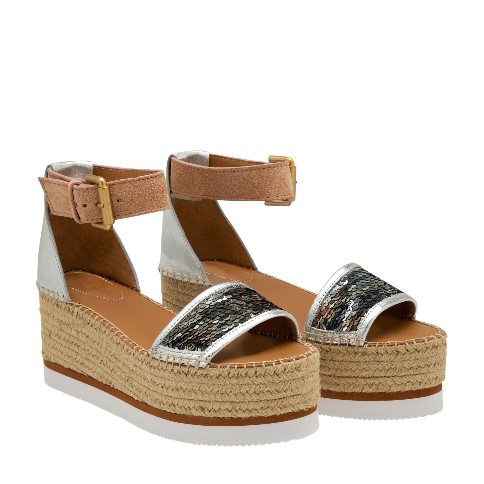 

Sequin-embellished wedge sandals, Silver