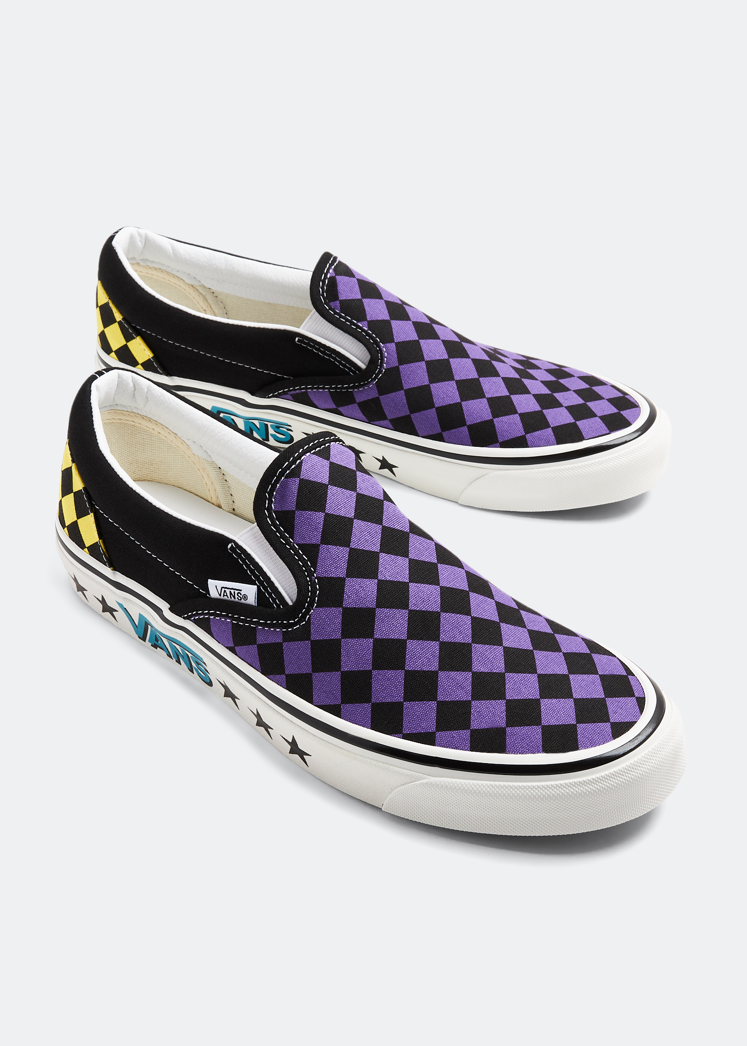 Purple checkerboard slip on on sale vans