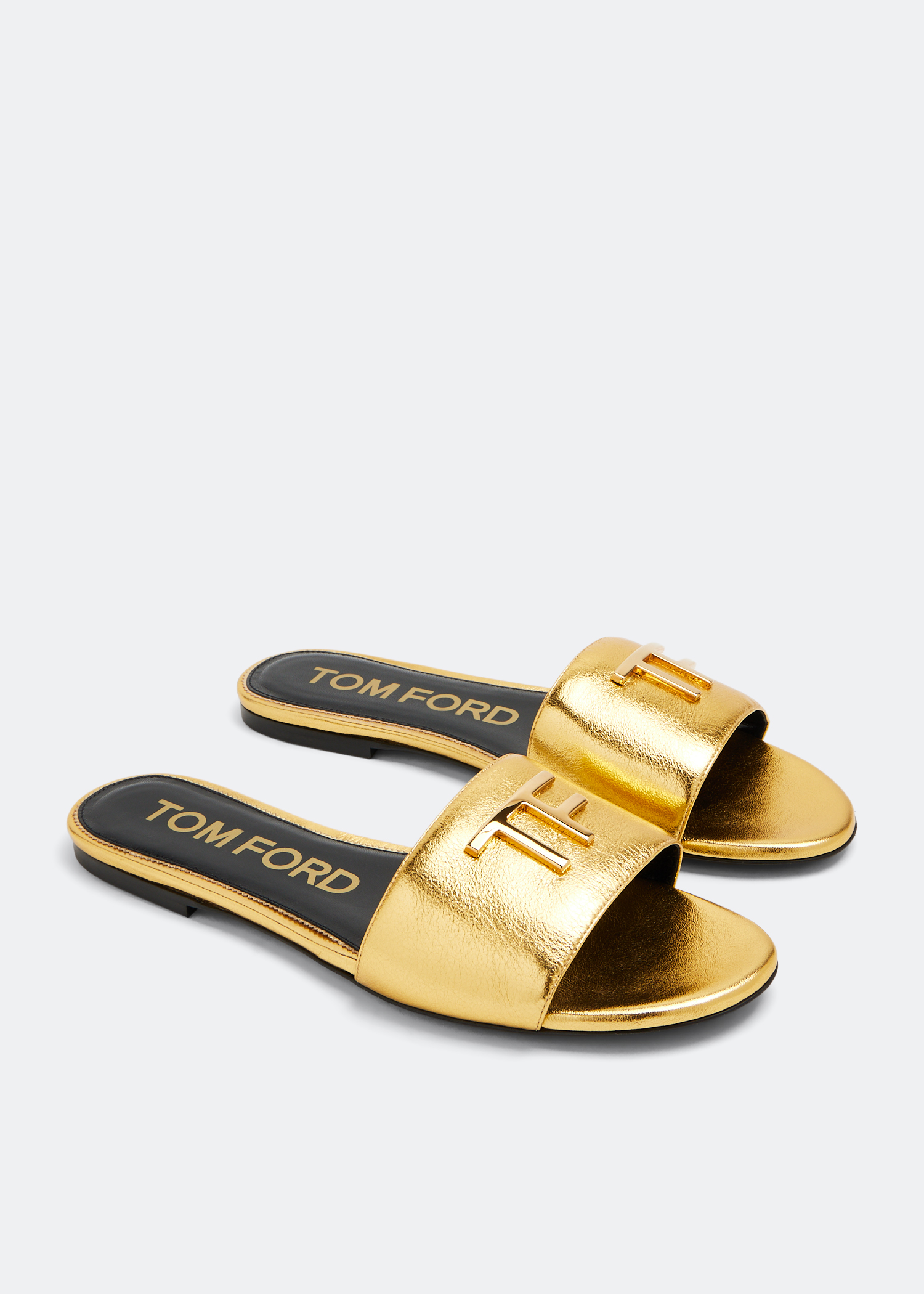 Tom Ford Leather slides for Women Gold in UAE Level Shoes