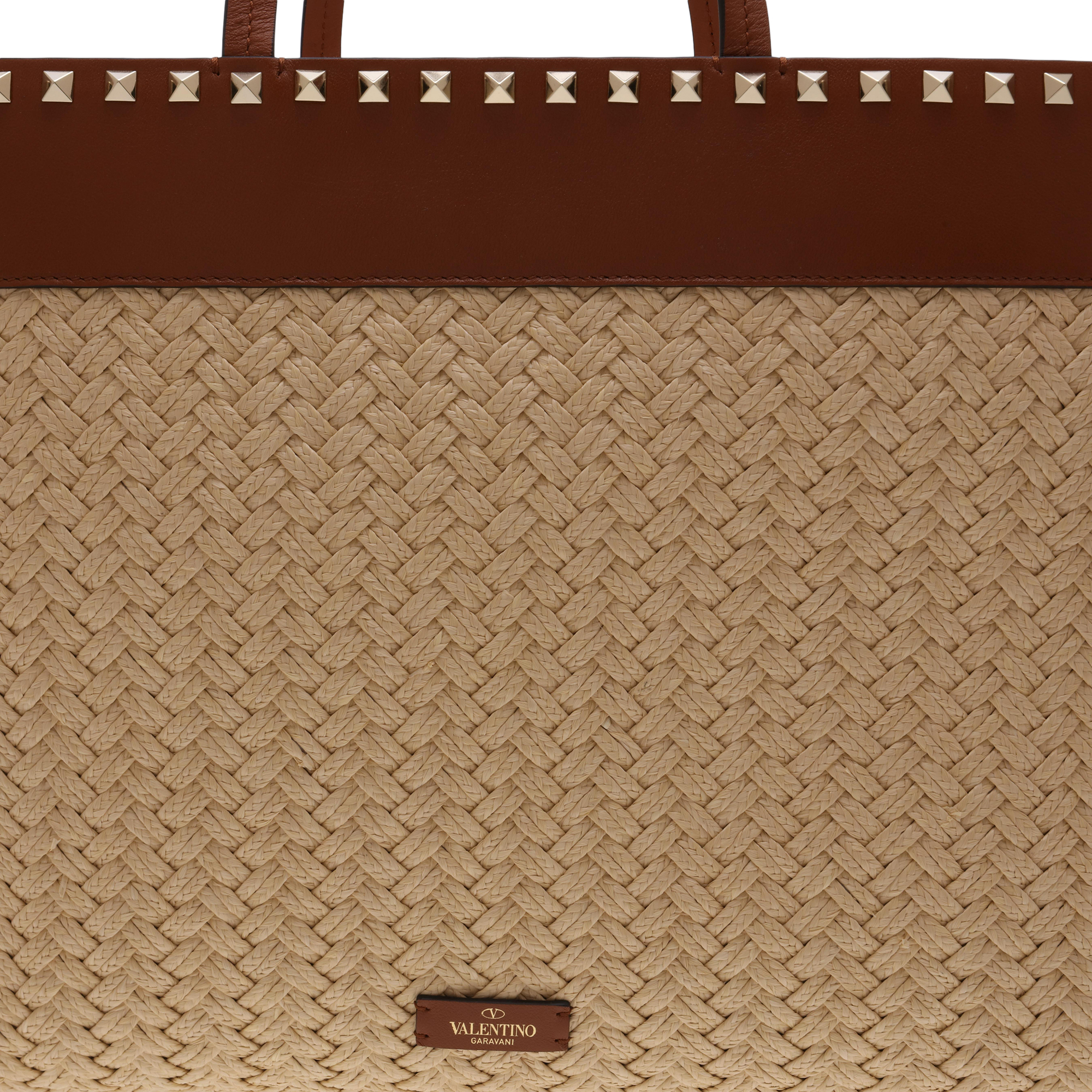 

Rockstud raffia tote bag, Beige