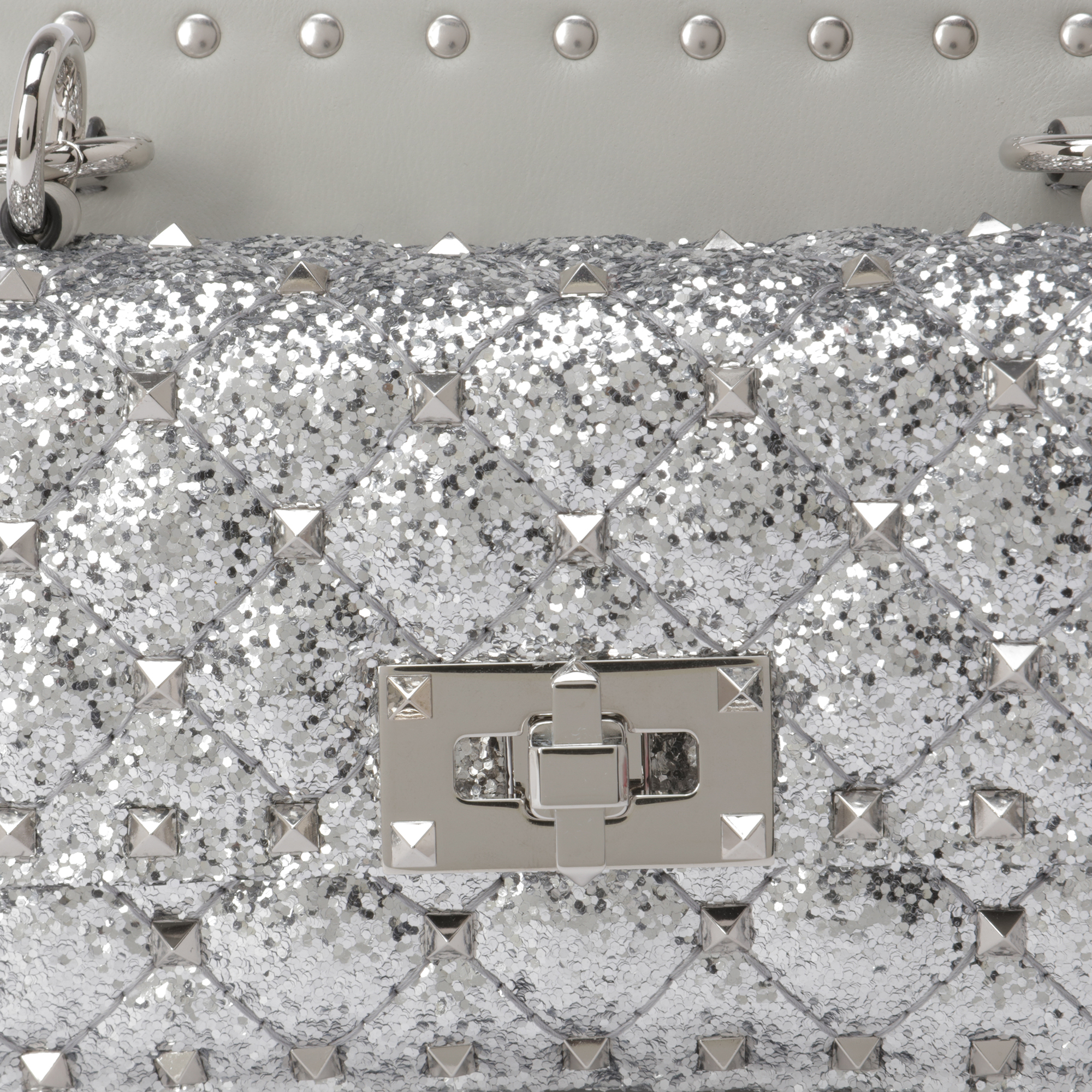 

Mini Rockstud Spike glitter bag, Silver