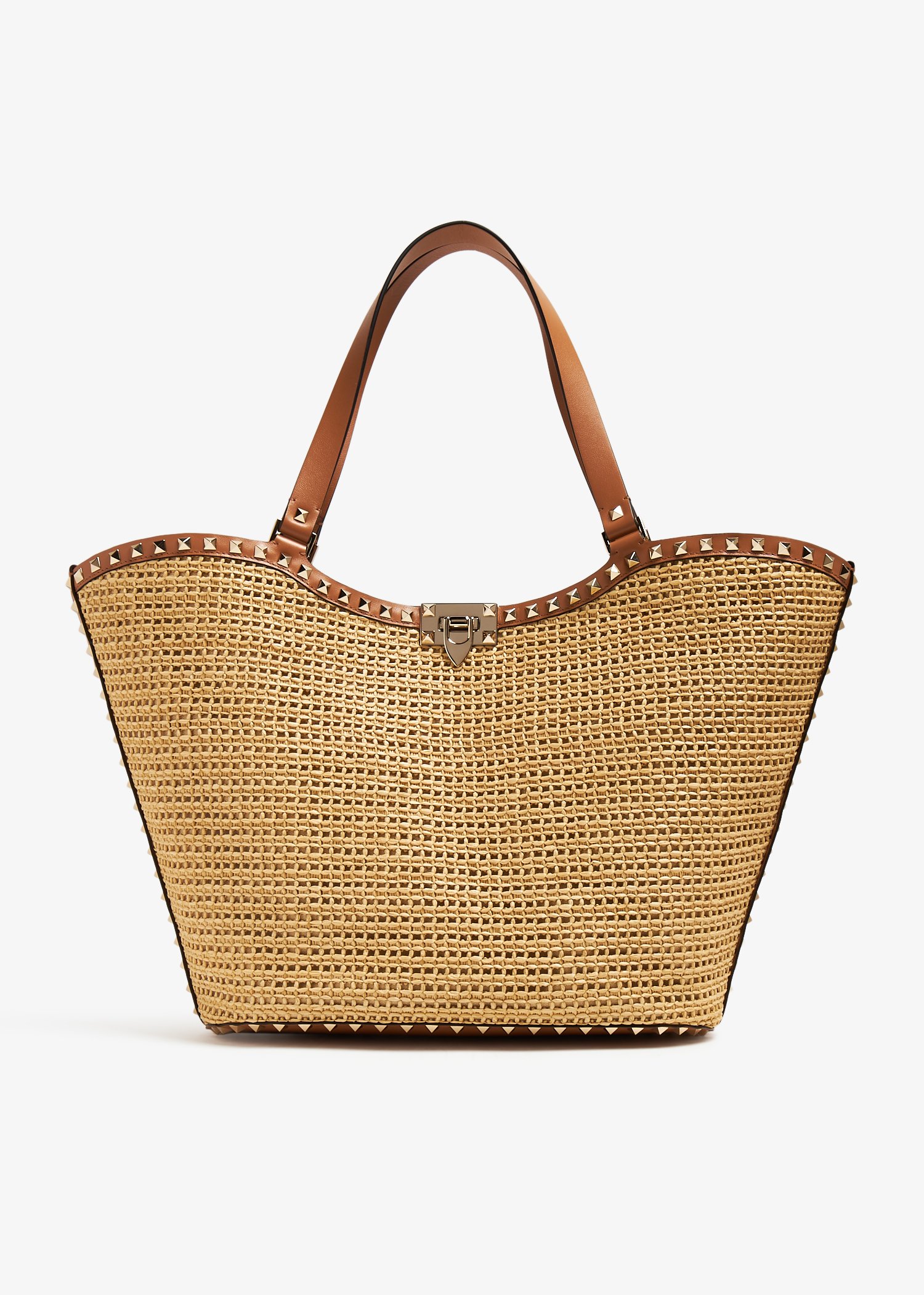 

Rockstud raffia tote bag, Brown