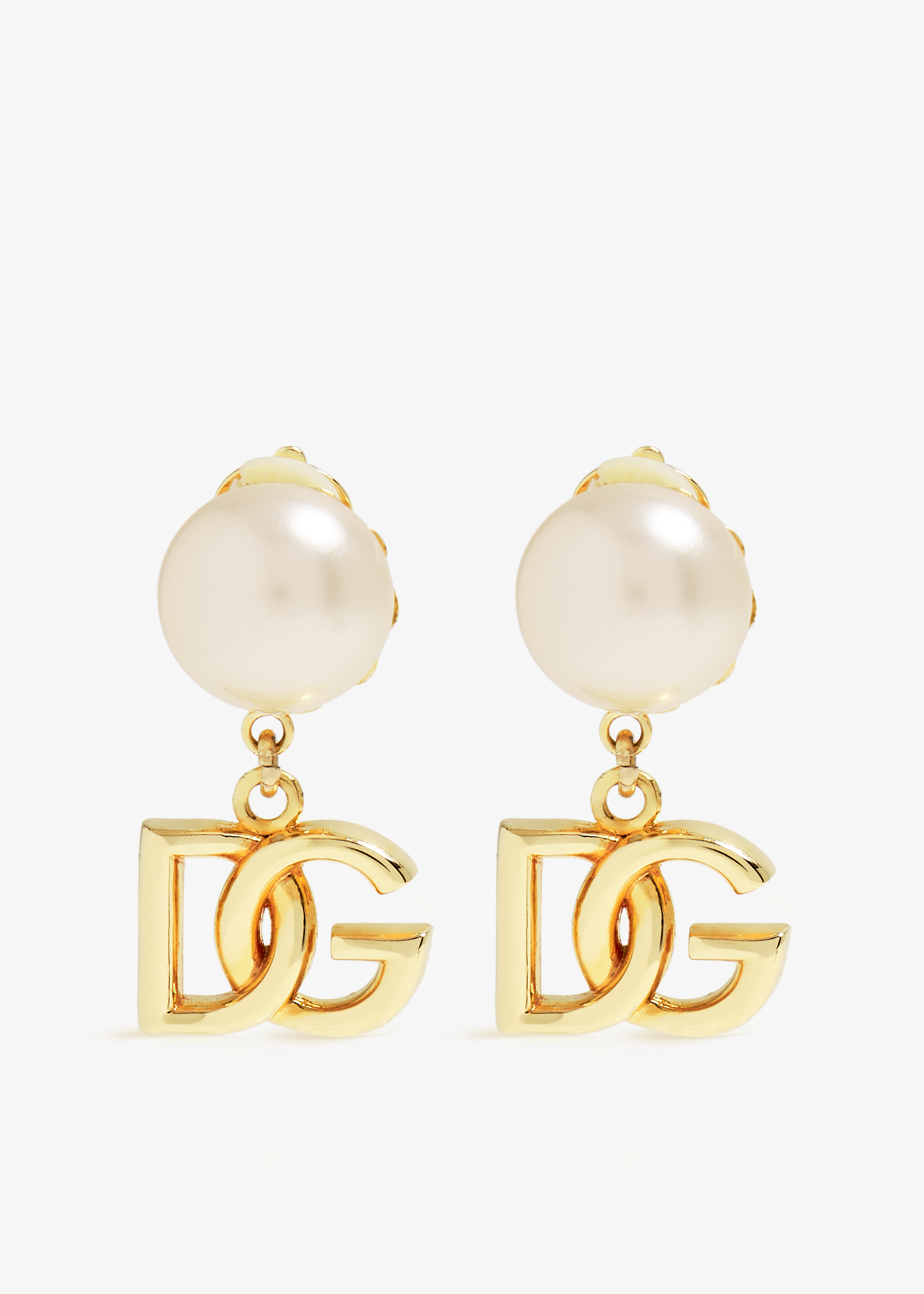 

DG logo pearl clip-on earrings, Gold