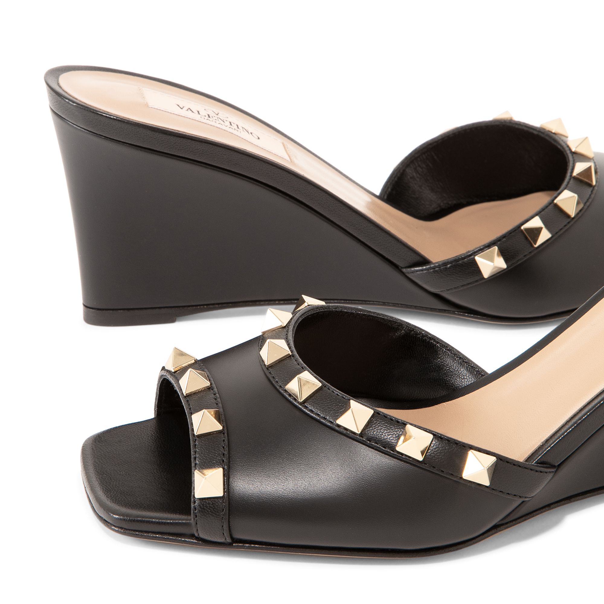 

Rockstud wedge sandals, Black