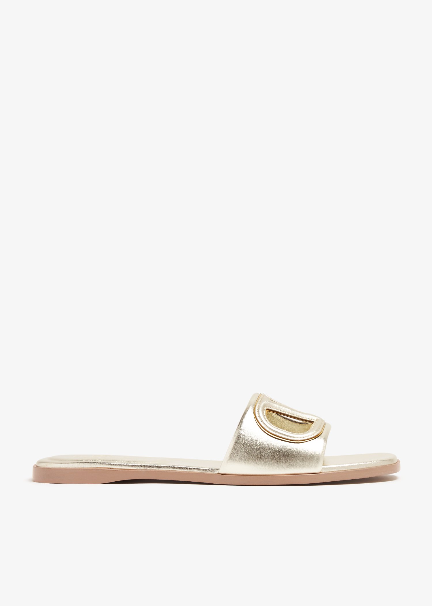 Vlogo Cut-out Laminated Nappa Leather Slide Sandal for Woman in  Platinum/antique Brass | Valentino US