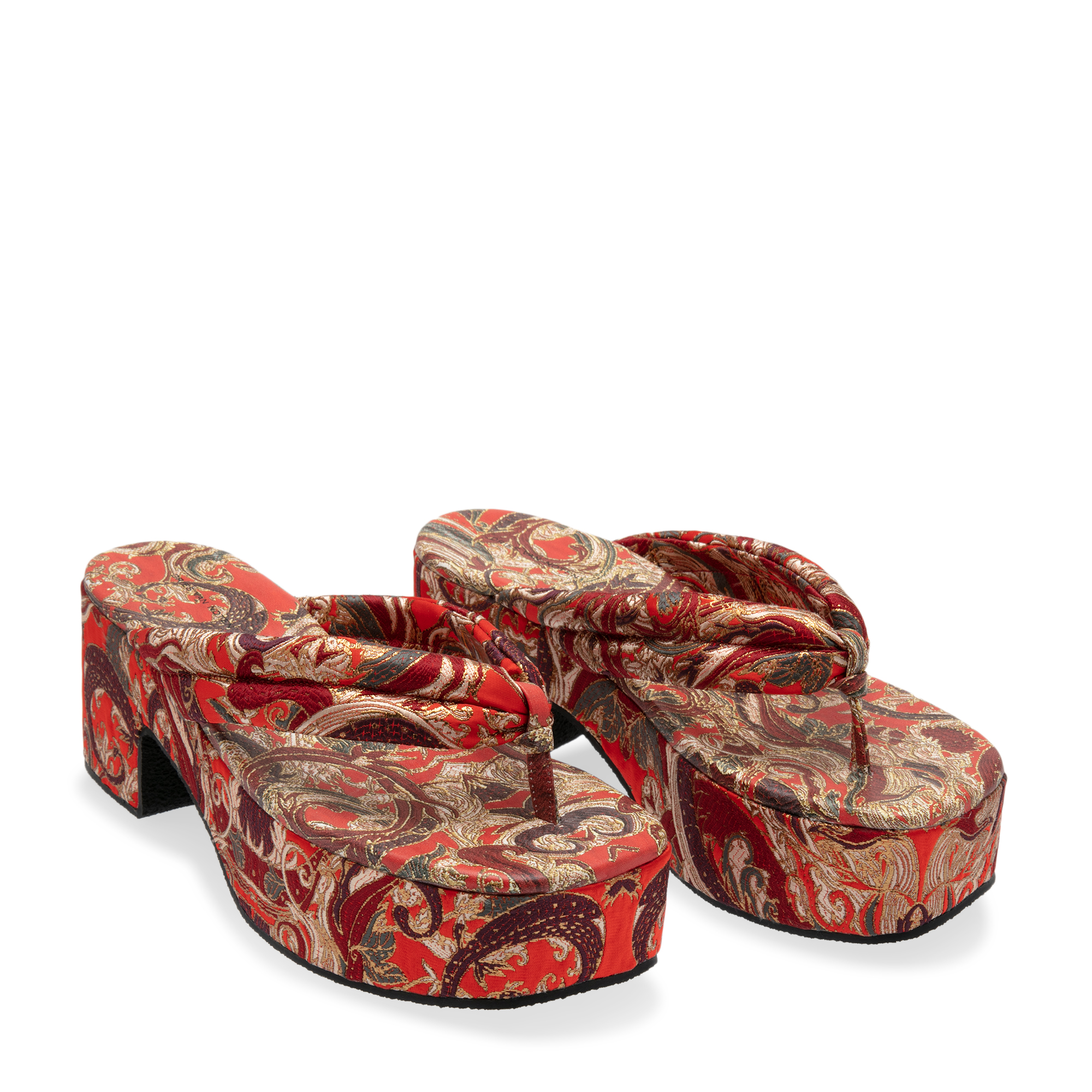 

Silk brocade platform flip flops, Red