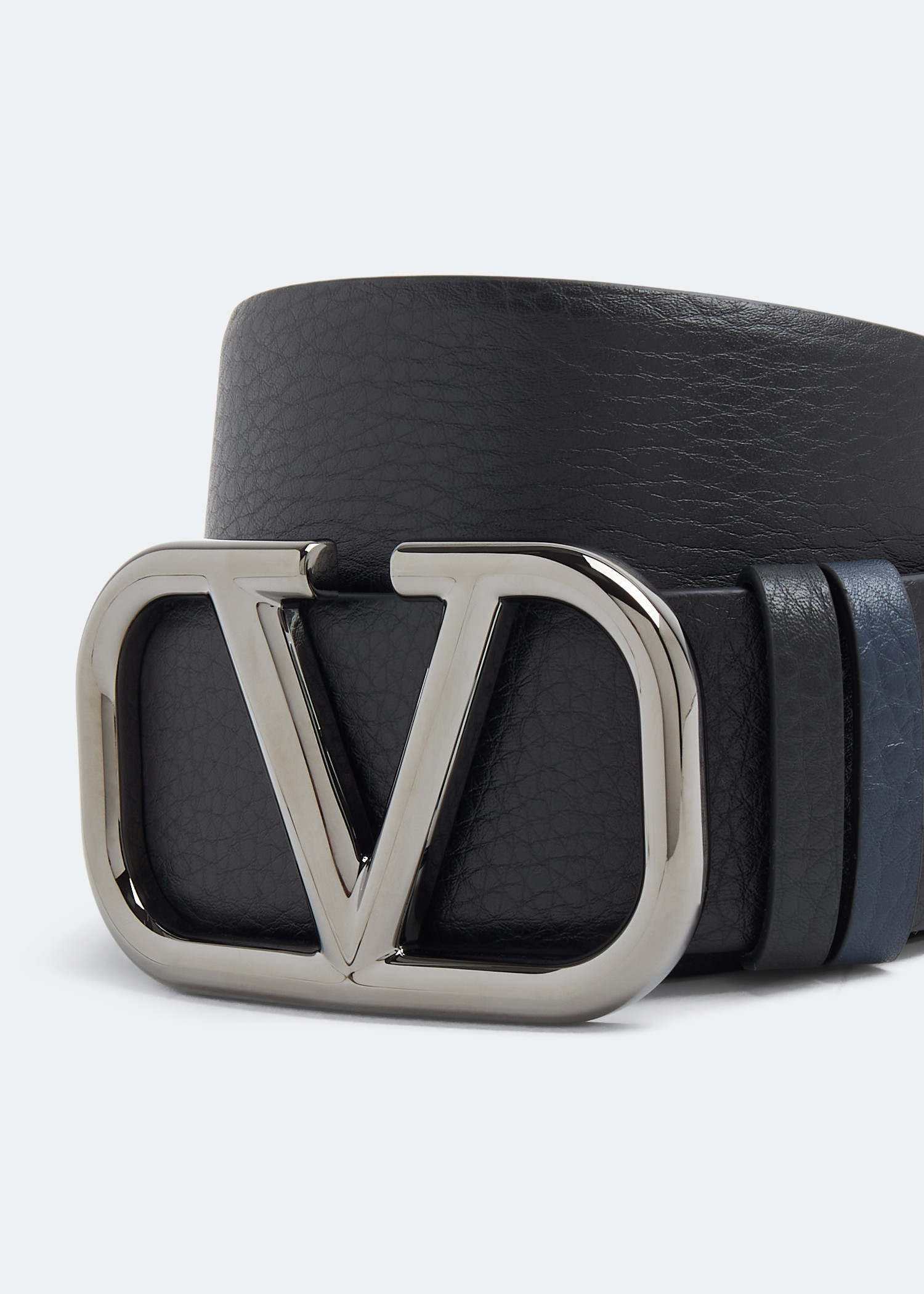 Valentino Garavani Men's Vlogo Signature Reversible Belt in Elk Print Calfskin 40mm - Black - Belts